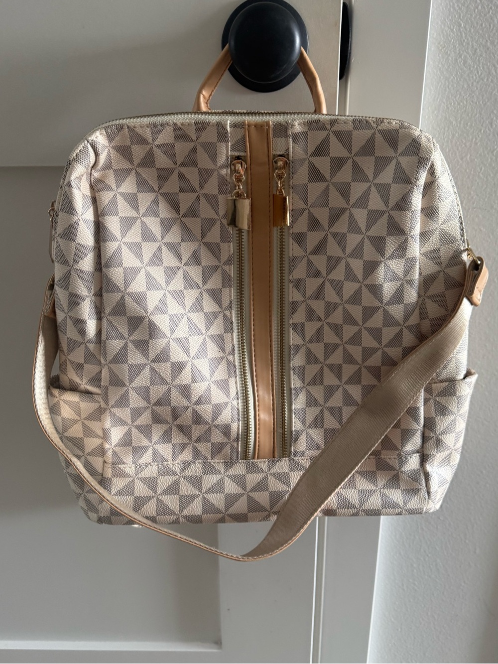 Geometric Patterned Beige Backpack - Picture 2 of 5